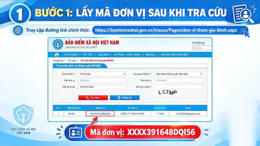 Bước 1 tra cứu và lấy mã đơn vị BHXH mới theo Công văn 1804/BHXH-QLT