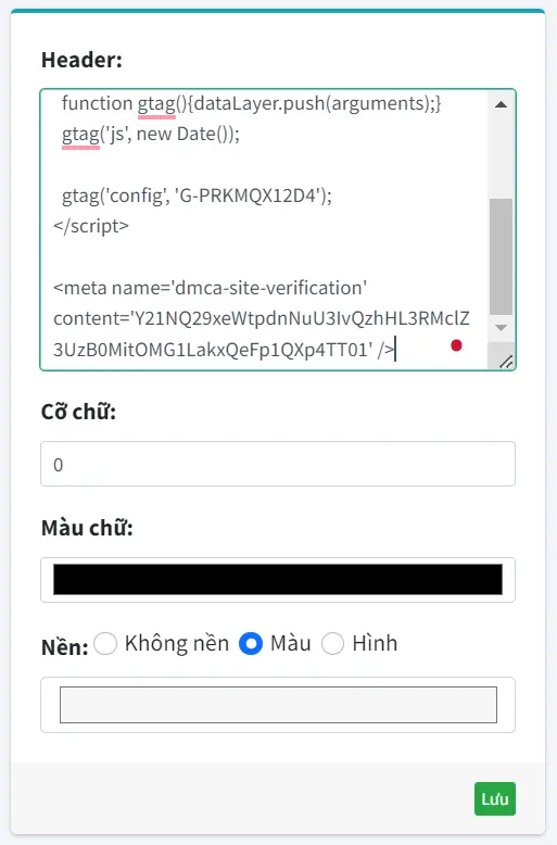 lưu mã dmca vào website