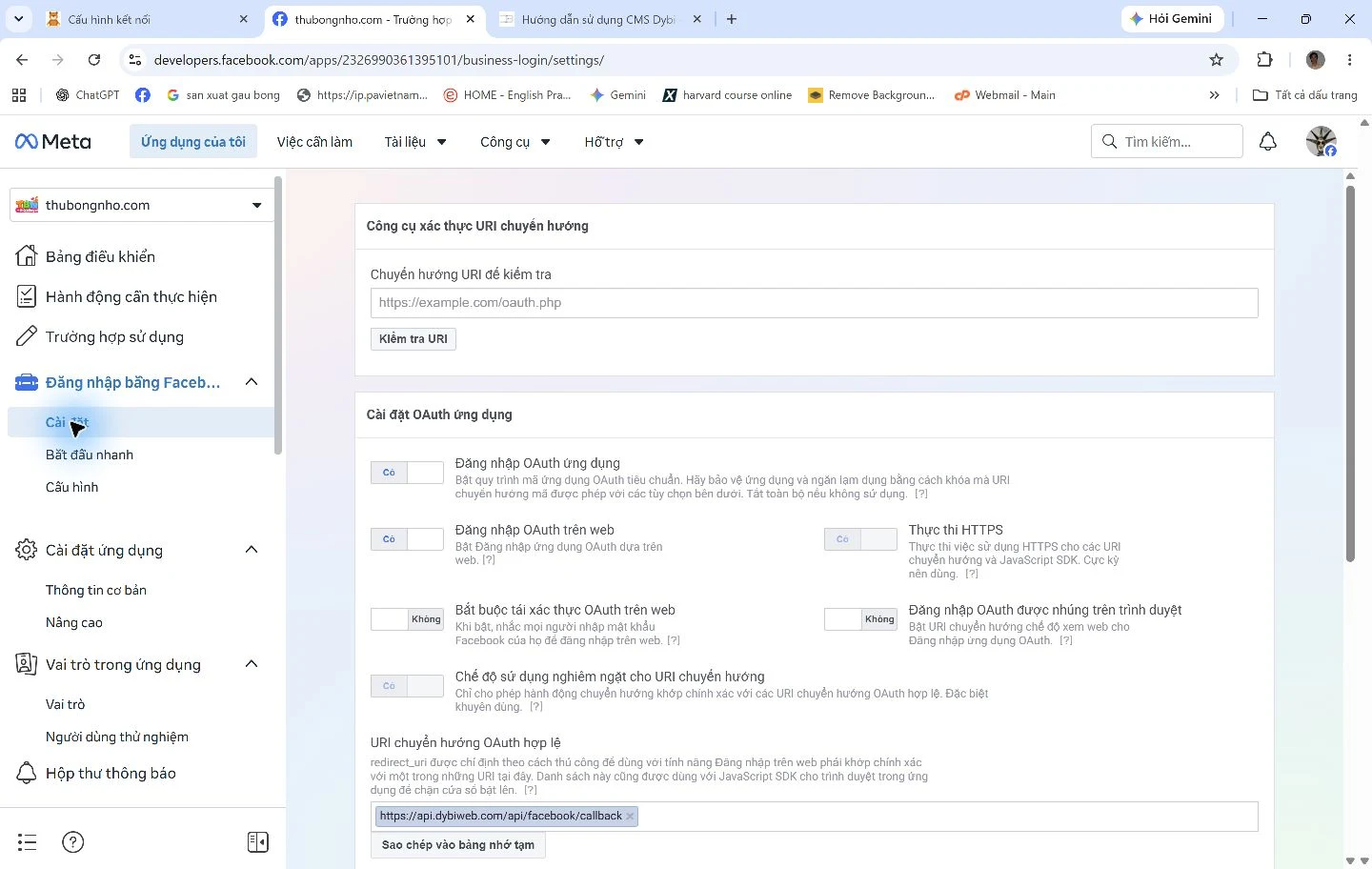 Thiết lập Facebook Login với URI chuyển hướng OAuth hợp lệ và công cụ kiểm tra URI