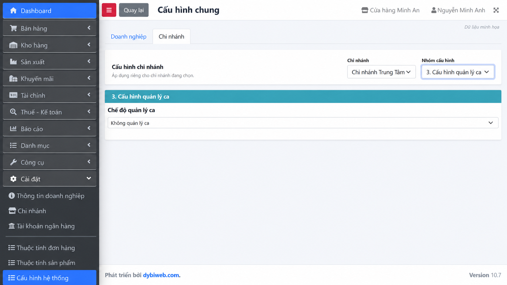 Cấu hình chung chi nhánh trên Dybi POS
