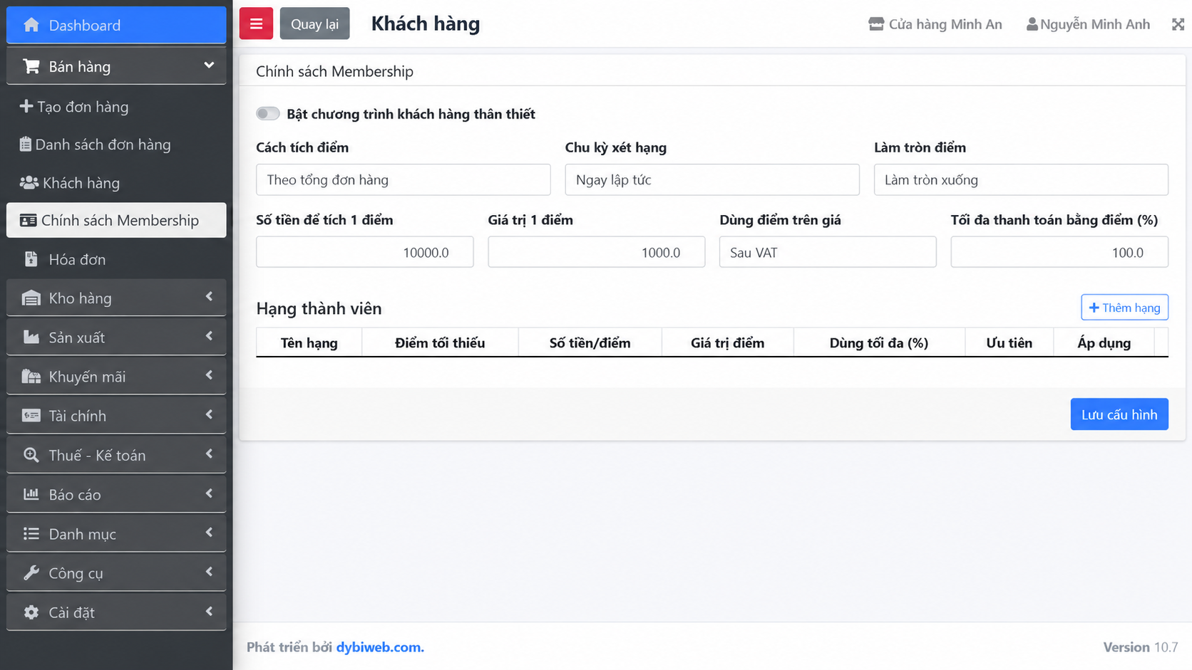 Chính sách khách hàng thân thiết trên Dybi POS