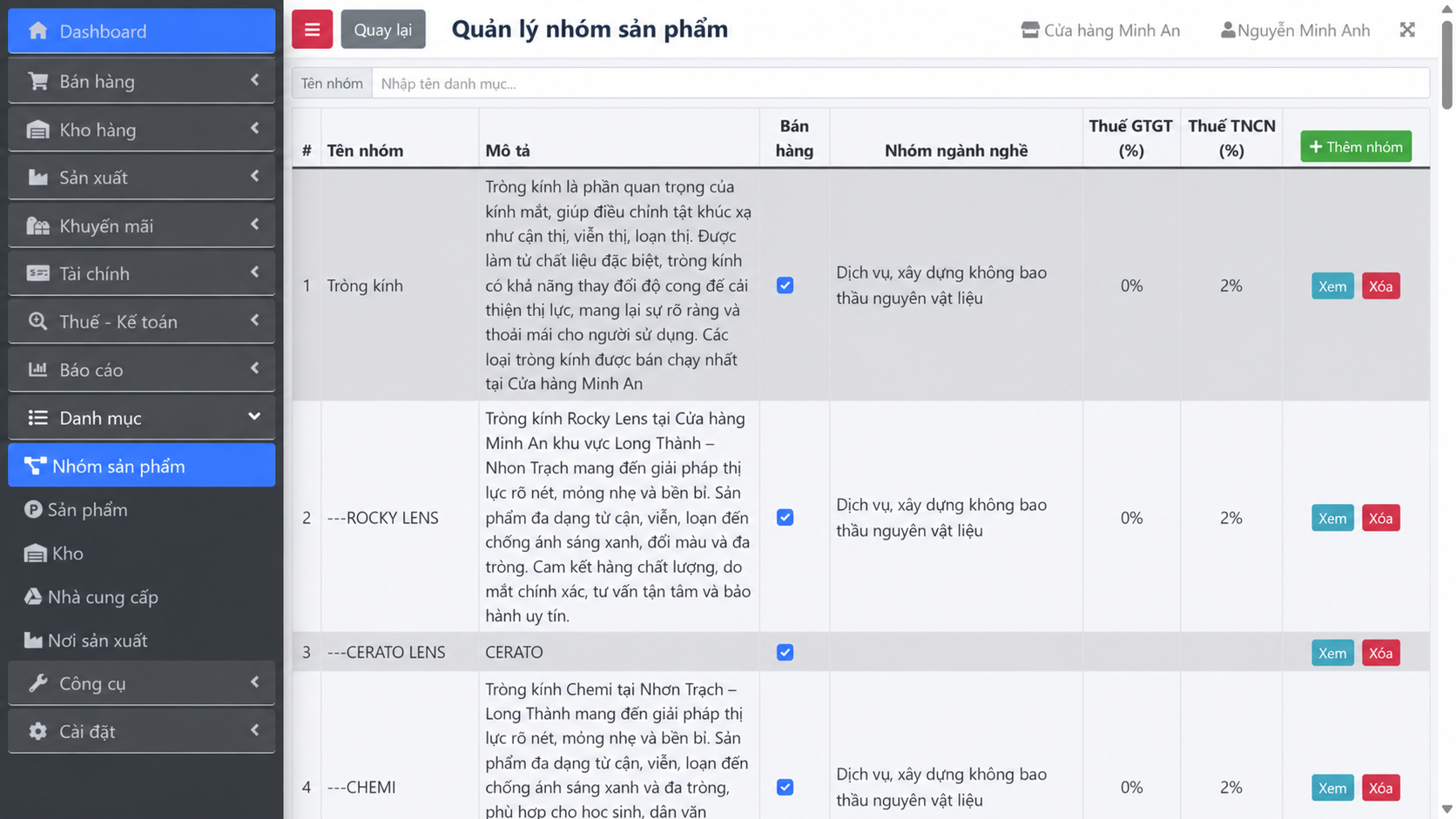Nhóm sản phẩm trên Dybi POS
