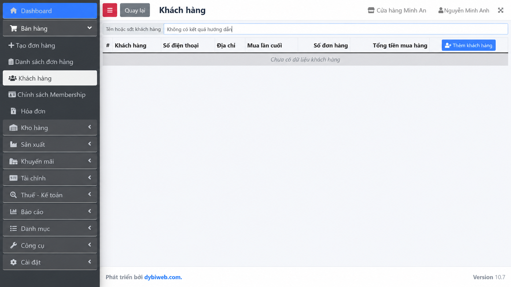 Tìm kiếm khách hàng trên Dybi POS