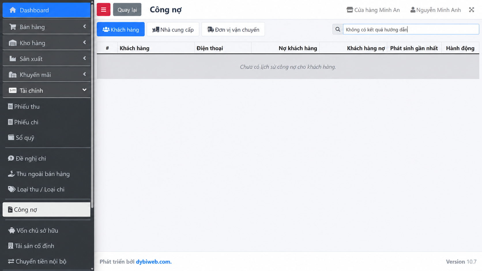 Tra cứu công nợ theo đối tượng trên Dybi POS