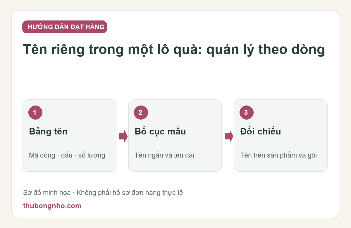 Đặt tên riêng trên từng thú bông trong một lô quà nhỏ