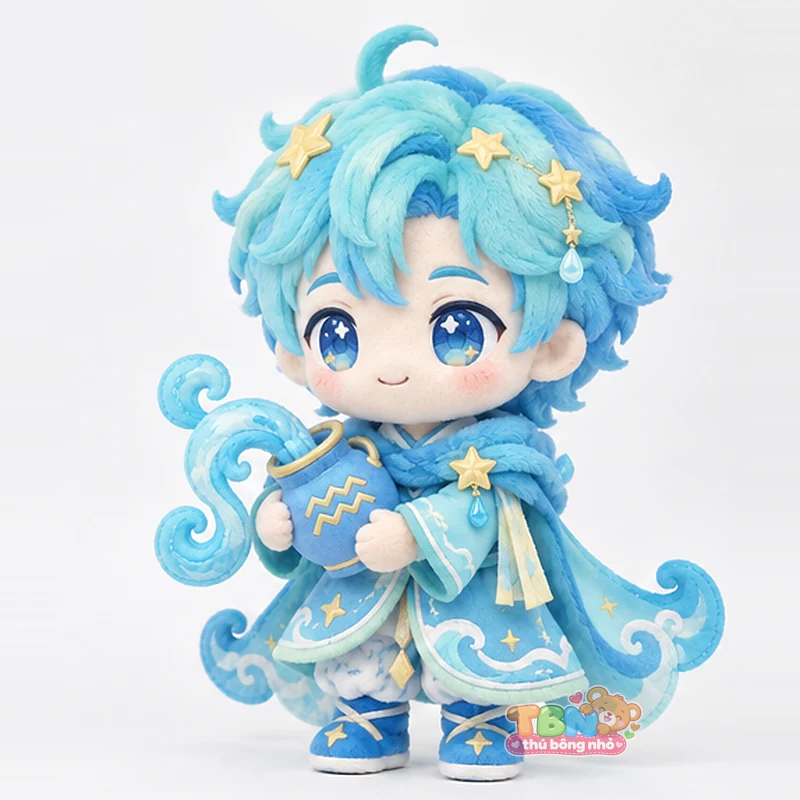 Thú bông Bảo Bình Aquarius chibi ôm bình nước theo yêu cầu – góc nghiêng 45 độ