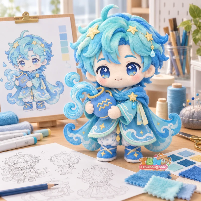 Ảnh bổ sung của Thú bông Bảo Bình Aquarius chibi ôm bình nước theo yêu cầu