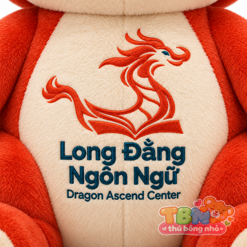 Thú bông Rồng sách Long Đằng – chi tiết logo trên mẫu tham khảo