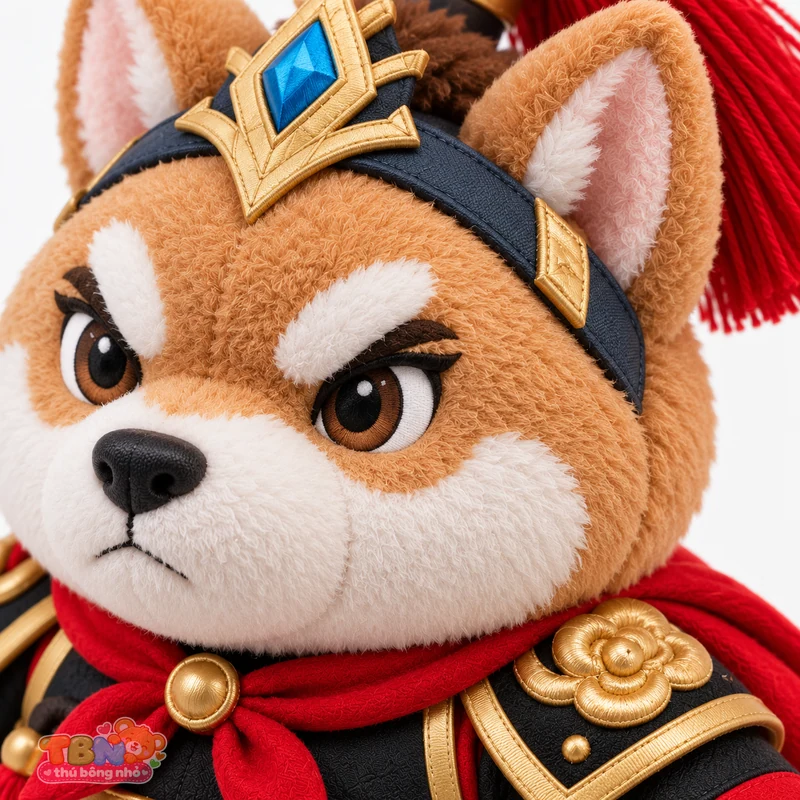 Thú bông Shiba Tuất võ tướng chibi theo yêu cầu – chi tiết bề mặt và nhận diện