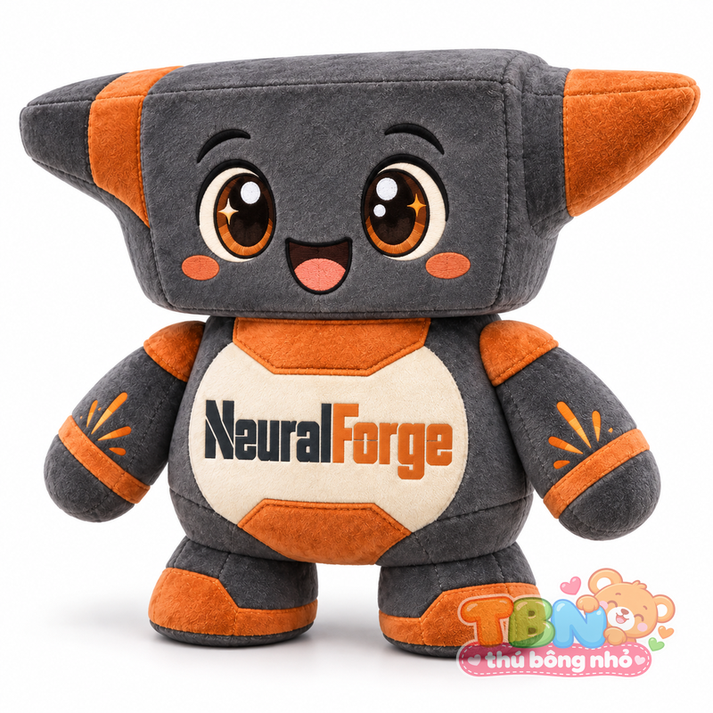 Thú bông Robot thợ rèn NeuralForge – góc nghiêng