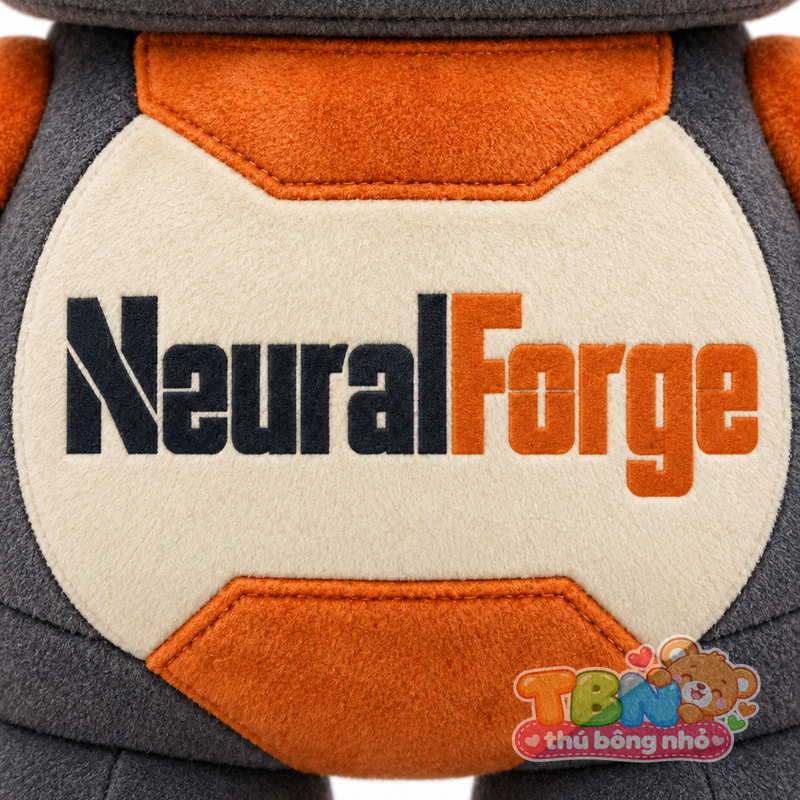 Thú bông Robot thợ rèn NeuralForge – chi tiết logo trên mẫu tham khảo