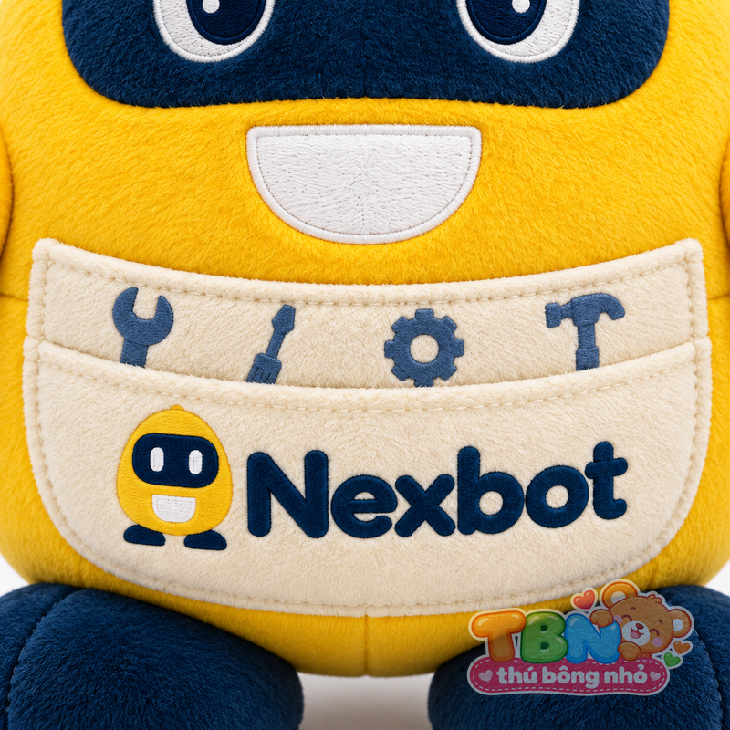 Thú bông Robot quả trứng Nexbot – chi tiết logo trên mẫu tham khảo