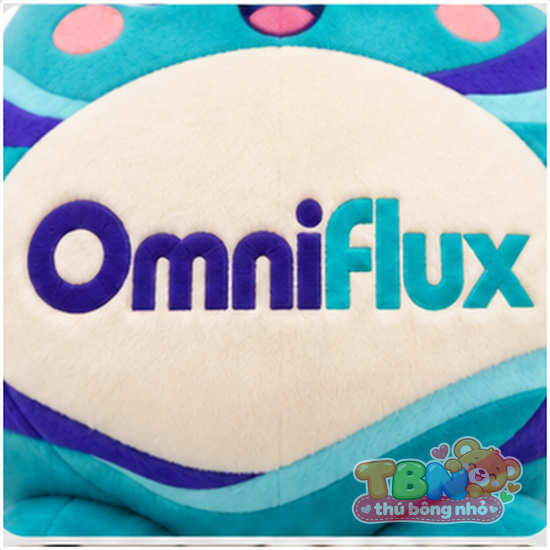 Thú bông Giọt nước Omniflux – chi tiết logo trên mẫu tham khảo