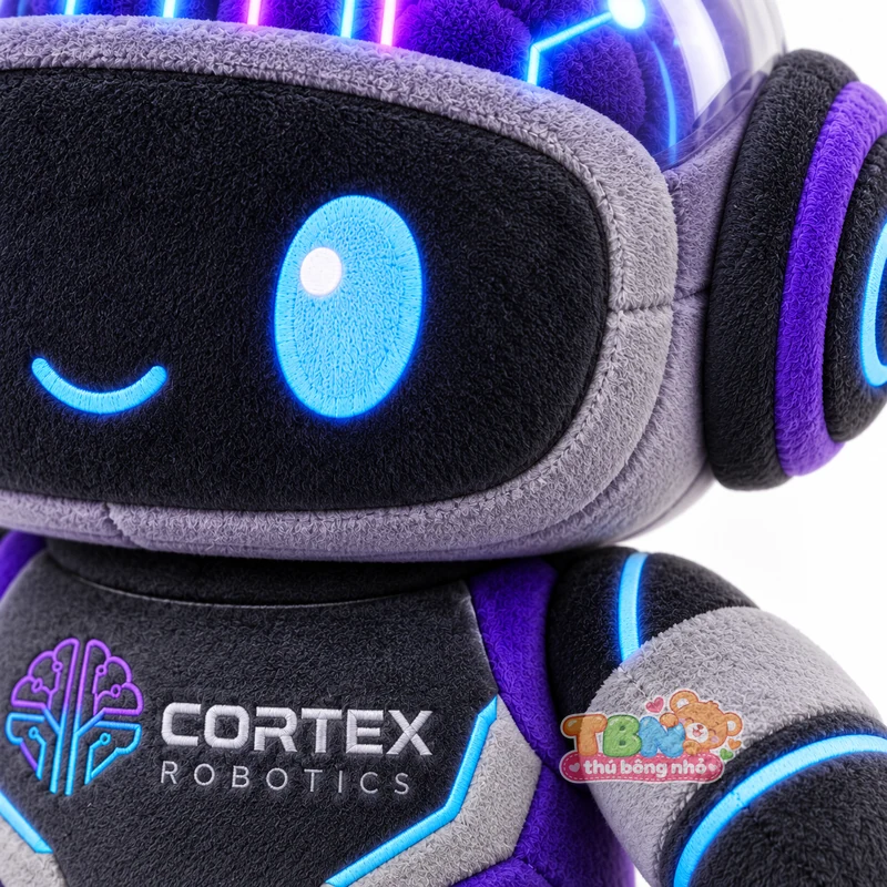 Robot bông Cortex Robotics đặt may theo yêu cầu – chi tiết bề mặt và nhận diện