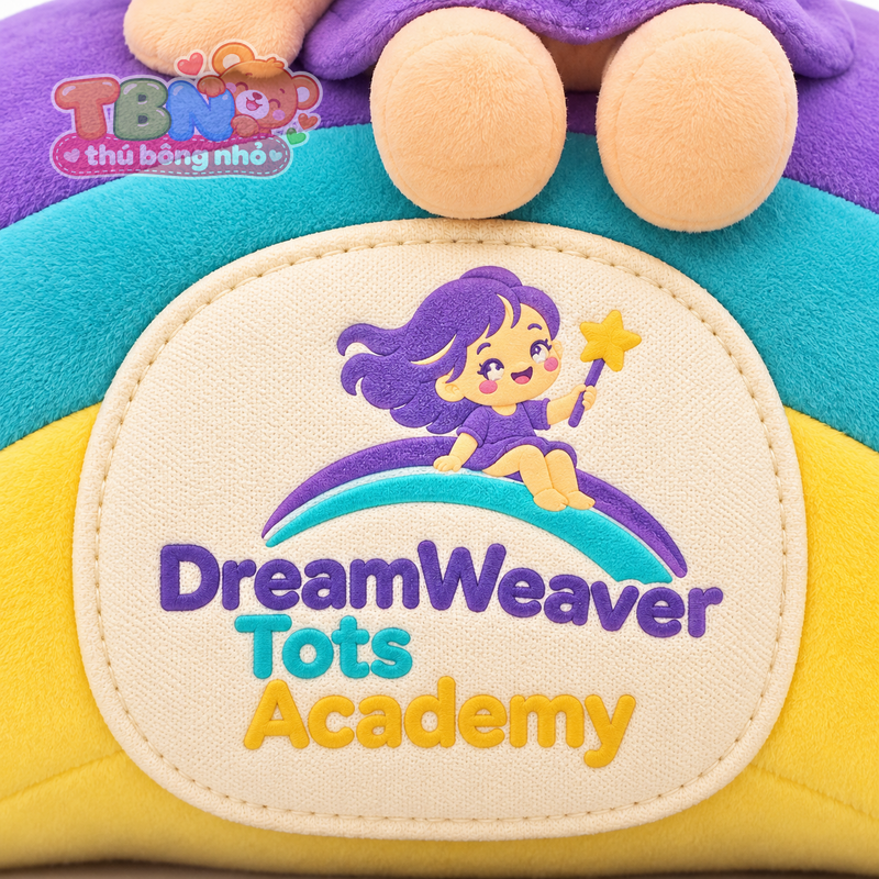 Thú bông Bé Dệt Mơ DreamWeaver – chi tiết logo trên mẫu tham khảo
