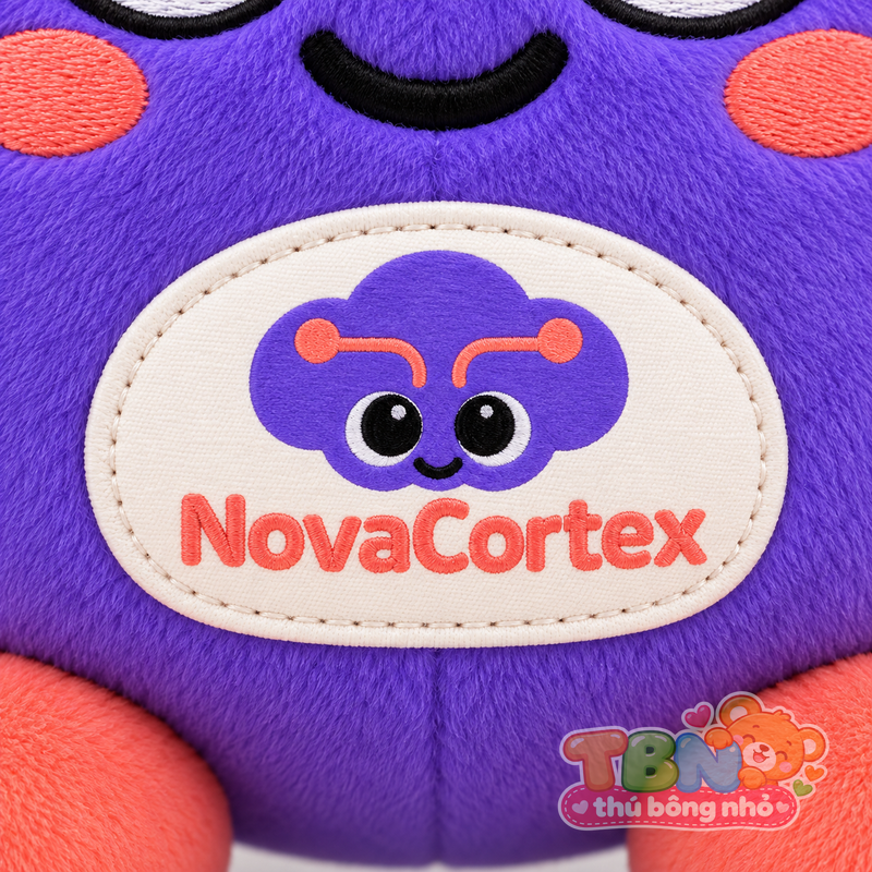 Thú bông Bộ não NovaCortex – chi tiết logo trên mẫu tham khảo