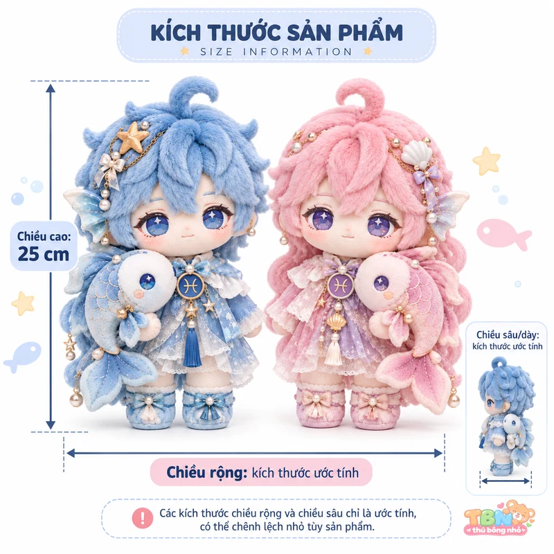 Ảnh bổ sung của Búp bê bông Song Ngư cặp xanh hồng theo yêu cầu