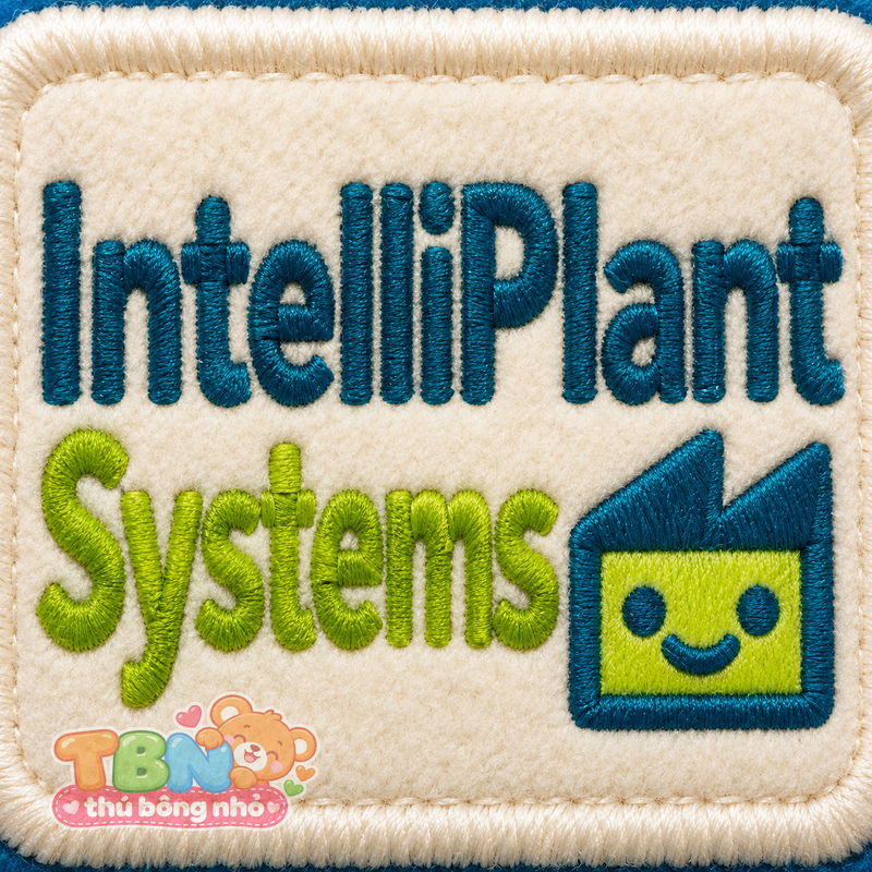 Thú bông Nhà máy IntelliPlant – chi tiết logo trên mẫu tham khảo