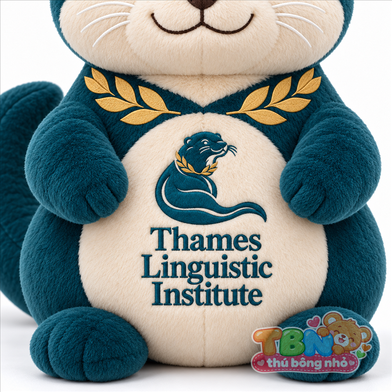 Thú bông Rái cá Thames – chi tiết logo trên mẫu tham khảo
