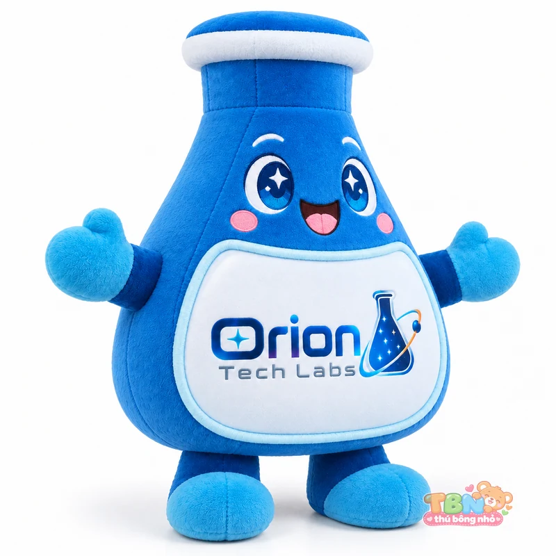 Thú bông bình thí nghiệm Orion Tech Labs theo yêu cầu – góc nghiêng 45 độ