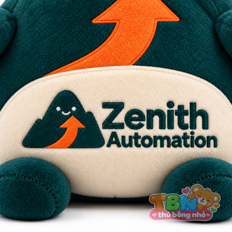 Thú bông Ngọn núi Zenith Automation – chi tiết logo trên mẫu tham khảo