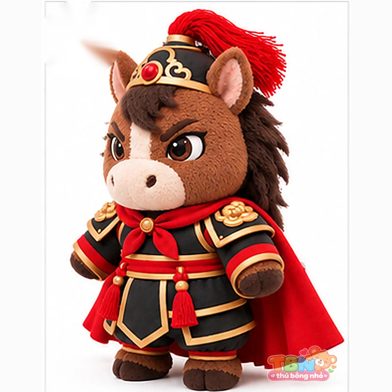 Thú bông ngựa Ngọ võ tướng chibi theo yêu cầu – góc nghiêng 45 độ