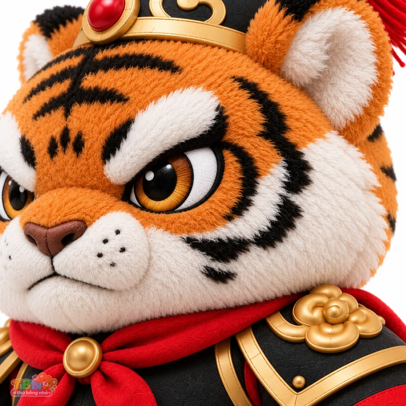 Thú bông Cọp Dần võ tướng chibi theo yêu cầu – chi tiết bề mặt và nhận diện