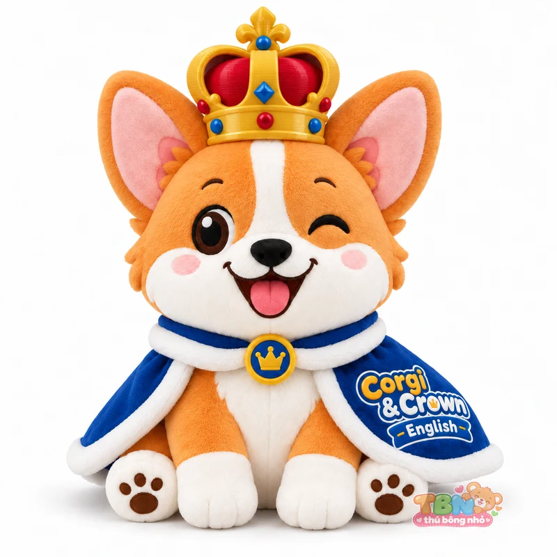 Ảnh bổ sung của Thú bông Corgi đội vương miện gắn logo theo yêu cầu