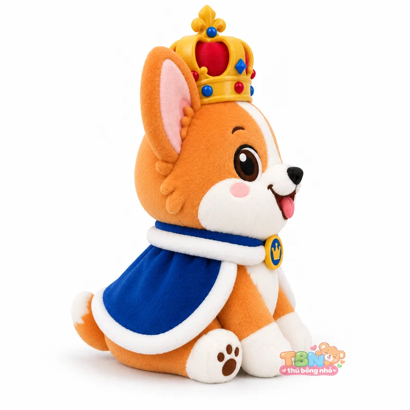 Ảnh bổ sung của Thú bông Corgi đội vương miện gắn logo theo yêu cầu