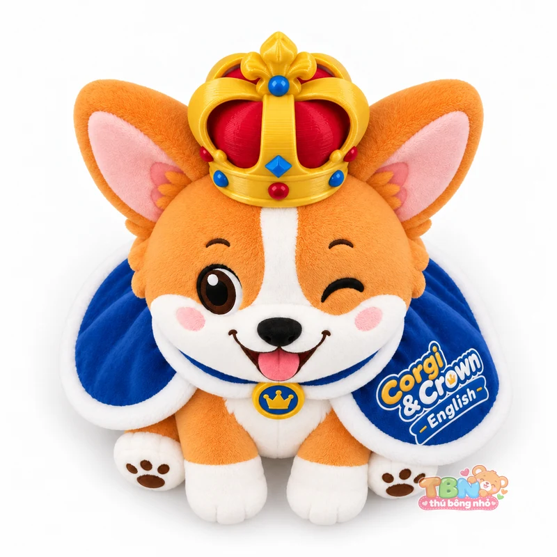 Ảnh bổ sung của Thú bông Corgi đội vương miện gắn logo theo yêu cầu