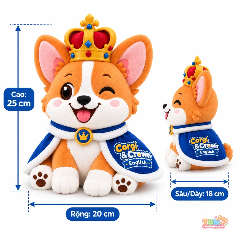Ảnh bổ sung của Thú bông Corgi đội vương miện gắn logo theo yêu cầu