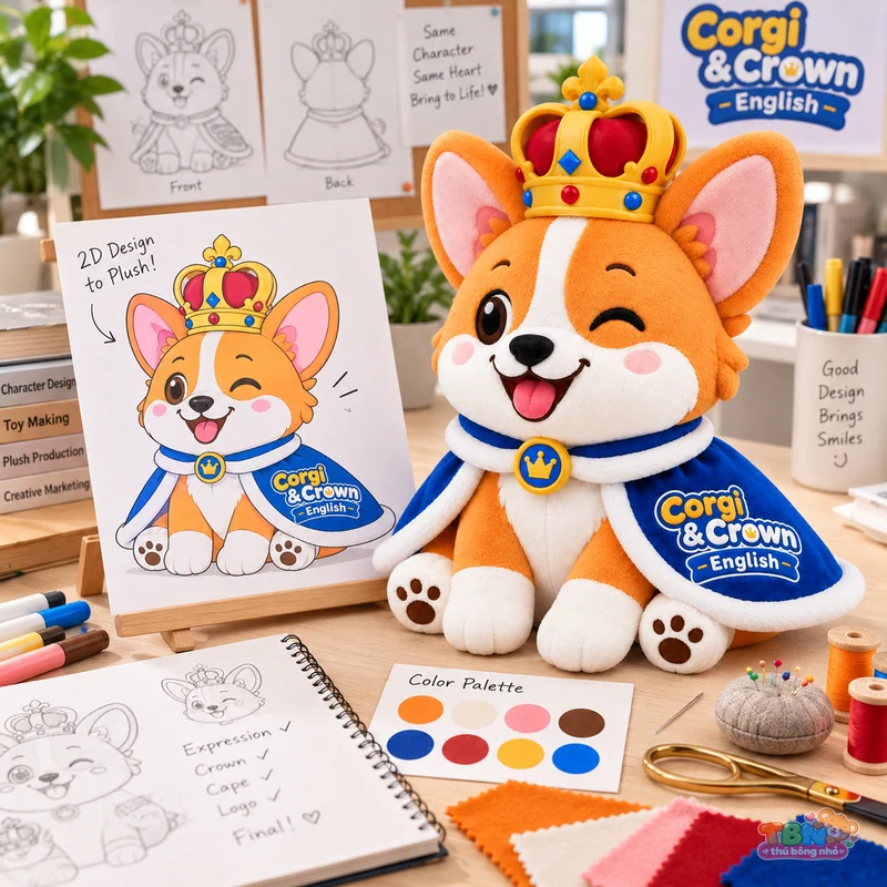 Ảnh bổ sung của Thú bông Corgi đội vương miện gắn logo theo yêu cầu