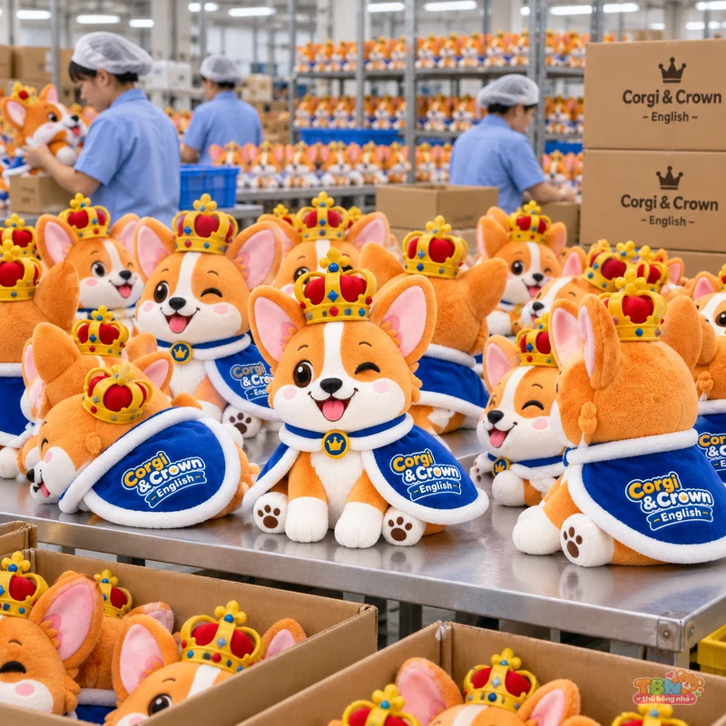 Ảnh bổ sung của Thú bông Corgi đội vương miện gắn logo theo yêu cầu