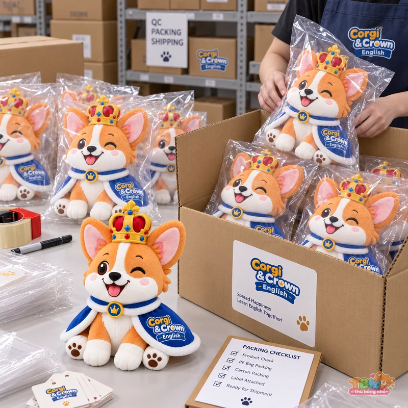 Ảnh bổ sung của Thú bông Corgi đội vương miện gắn logo theo yêu cầu
