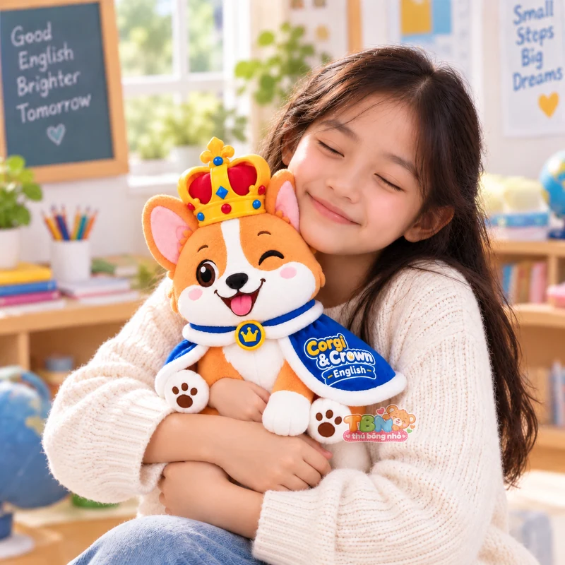 Ảnh bổ sung của Thú bông Corgi đội vương miện gắn logo theo yêu cầu