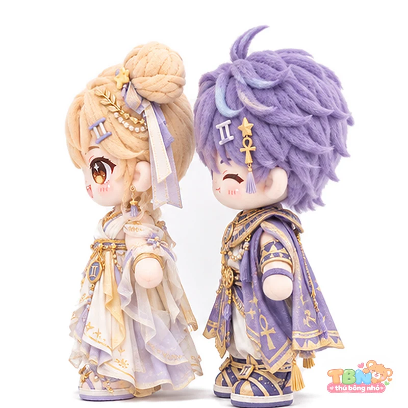 Ảnh bổ sung của Búp bê bông Song Tử cặp chibi vàng tím theo yêu cầu