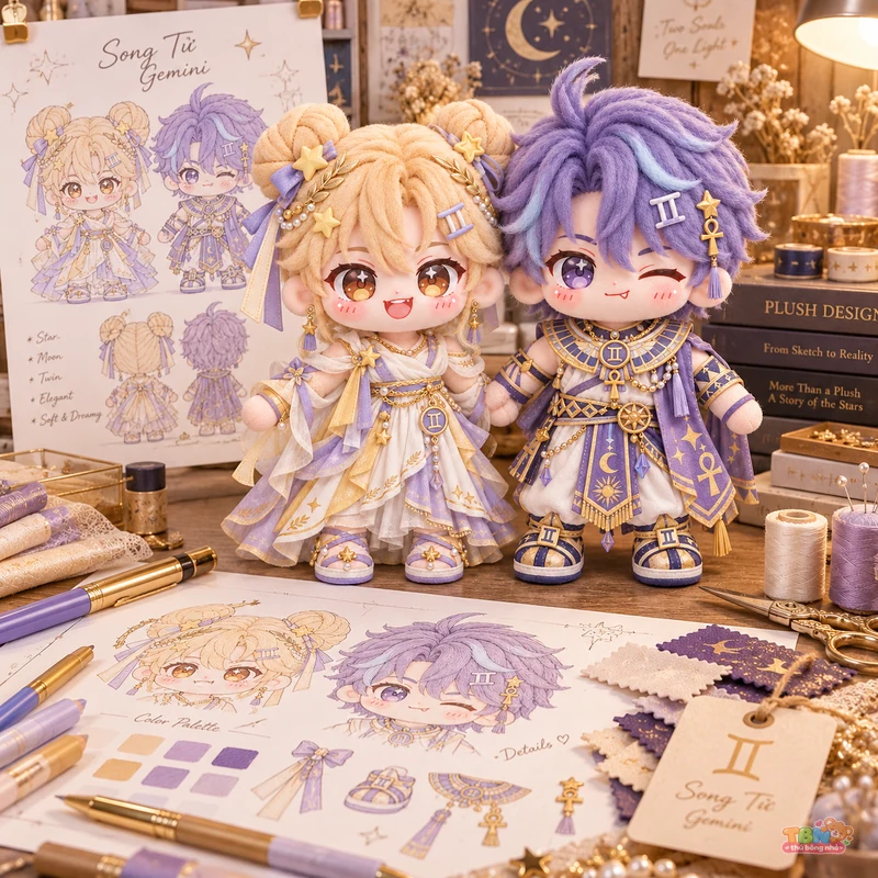 Ảnh bổ sung của Búp bê bông Song Tử cặp chibi vàng tím theo yêu cầu