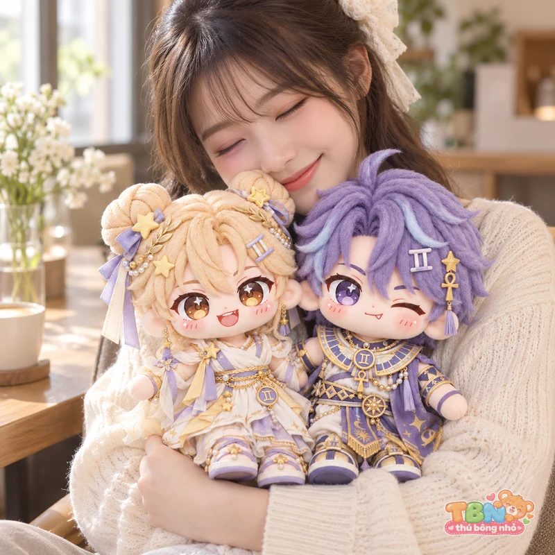 Ảnh bổ sung của Búp bê bông Song Tử cặp chibi vàng tím theo yêu cầu
