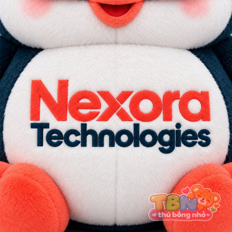 Thú bông Chim cánh cụt Nexora – chi tiết logo trên mẫu tham khảo