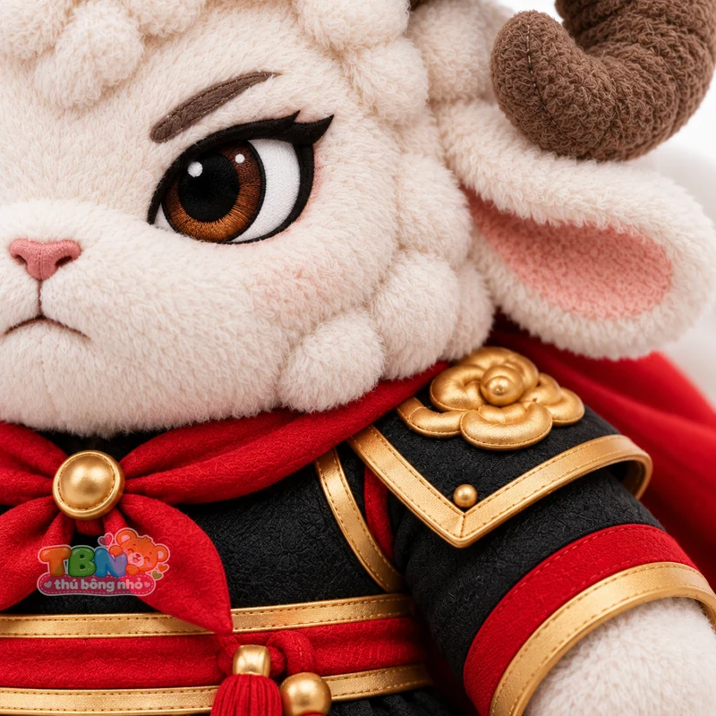 Thú bông dê Mùi võ tướng chibi theo yêu cầu – chi tiết bề mặt và nhận diện
