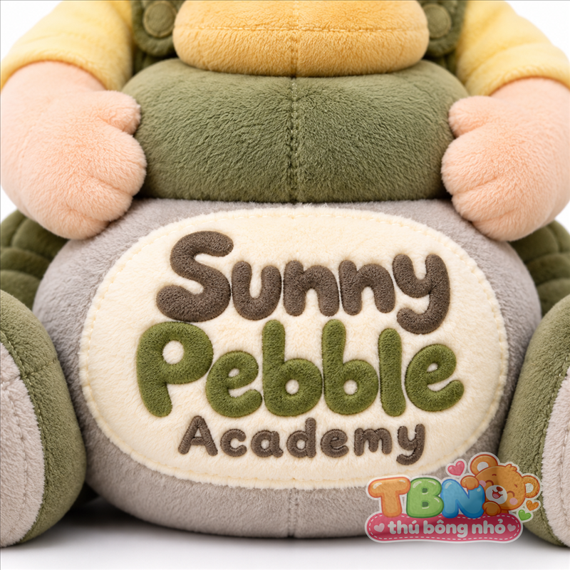 Thú bông Bé Sỏi Nắng Sunny Pebble – chi tiết logo trên mẫu tham khảo