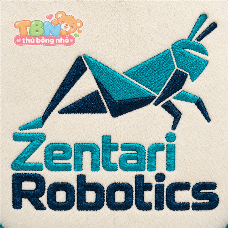 Thú bông Châu chấu robot Zentari – chi tiết logo trên mẫu tham khảo