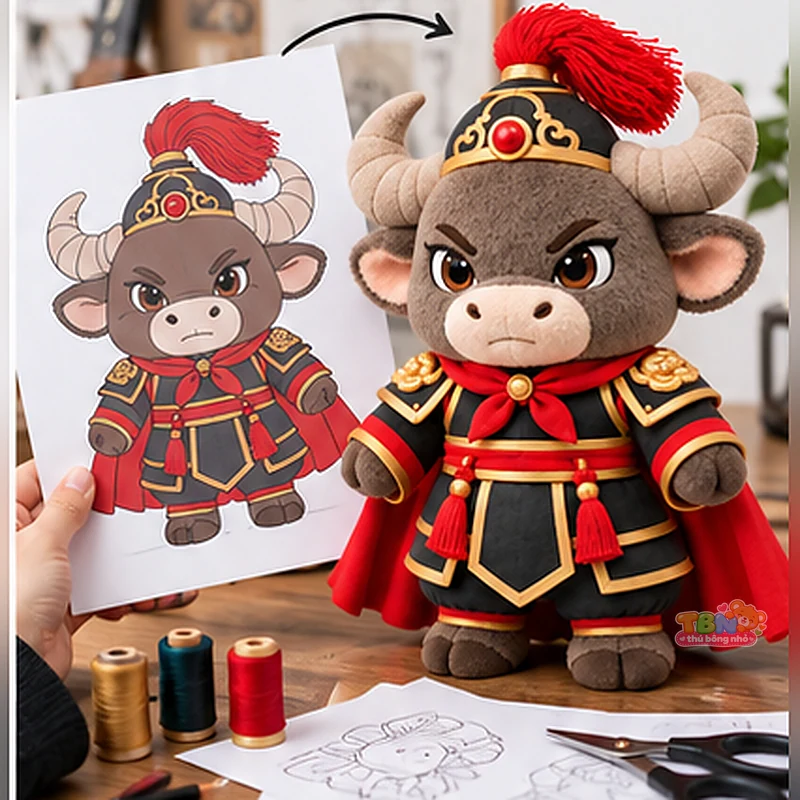Ảnh bổ sung của Thú bông Trâu Sửu võ tướng chibi đặt may theo yêu cầu