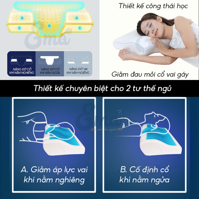 Gối Công Thái Học EMA Cao Su Non Gel Lạnh