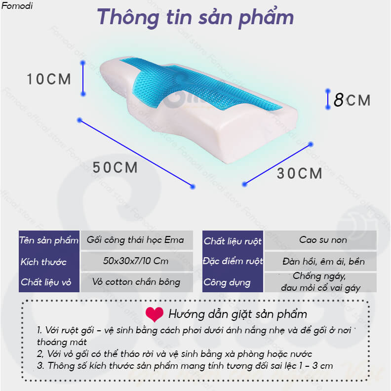 Gối Công Thái Học EMA Cao Su Non Gel Lạnh