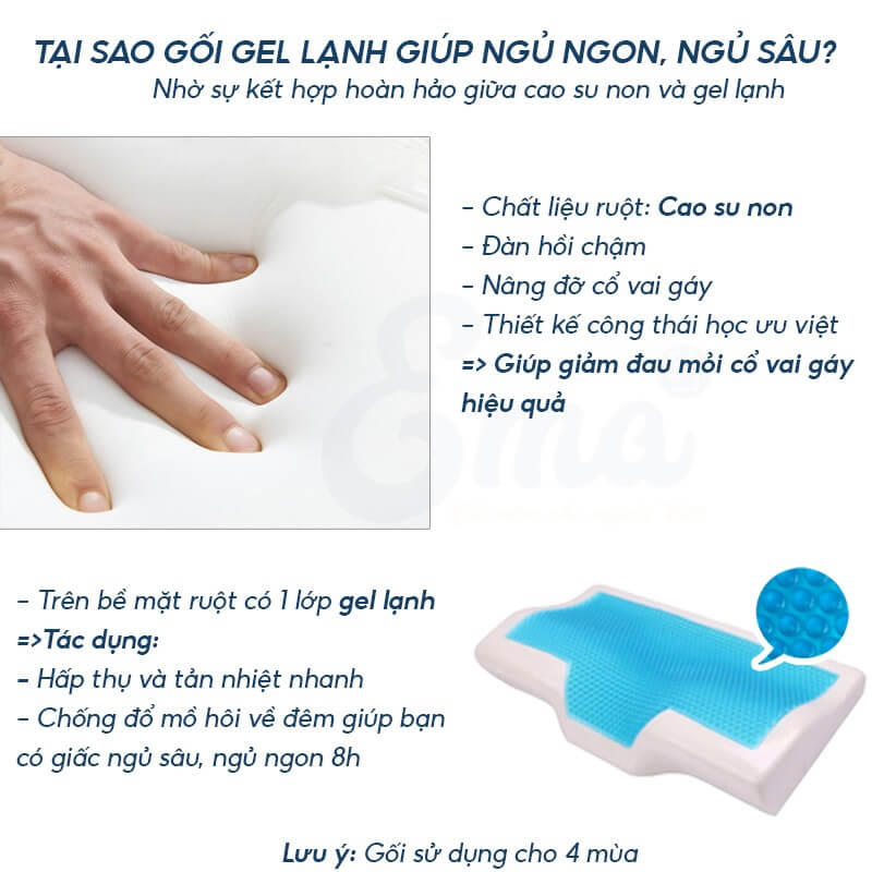 Gối Công Thái Học EMA Cao Su Non Gel Lạnh