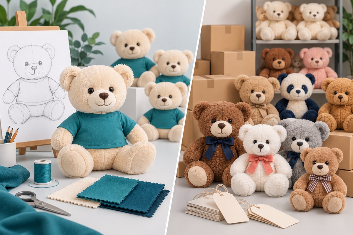 Minh họa phát triển mẫu thú bông riêng bên cạnh các nhóm mẫu sẵn để nhập bán sỉ