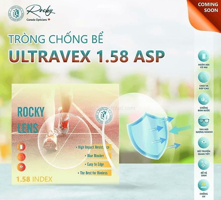 Tròng Chống bể, chống ánh sáng xanh Rocky Blue 1.58 ASX