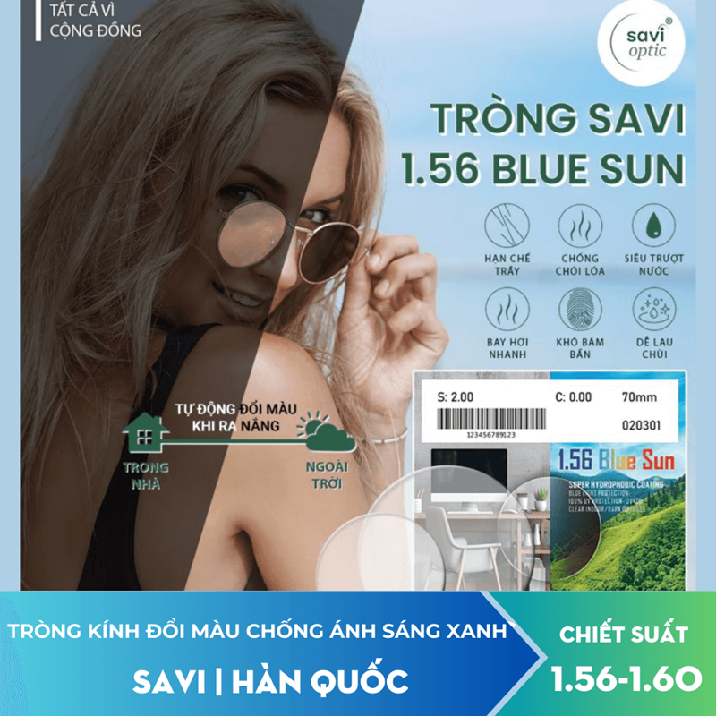 Tròng Kính Đổi Màu SAVI 1.56 Blue Sun - Dành cho độ cao