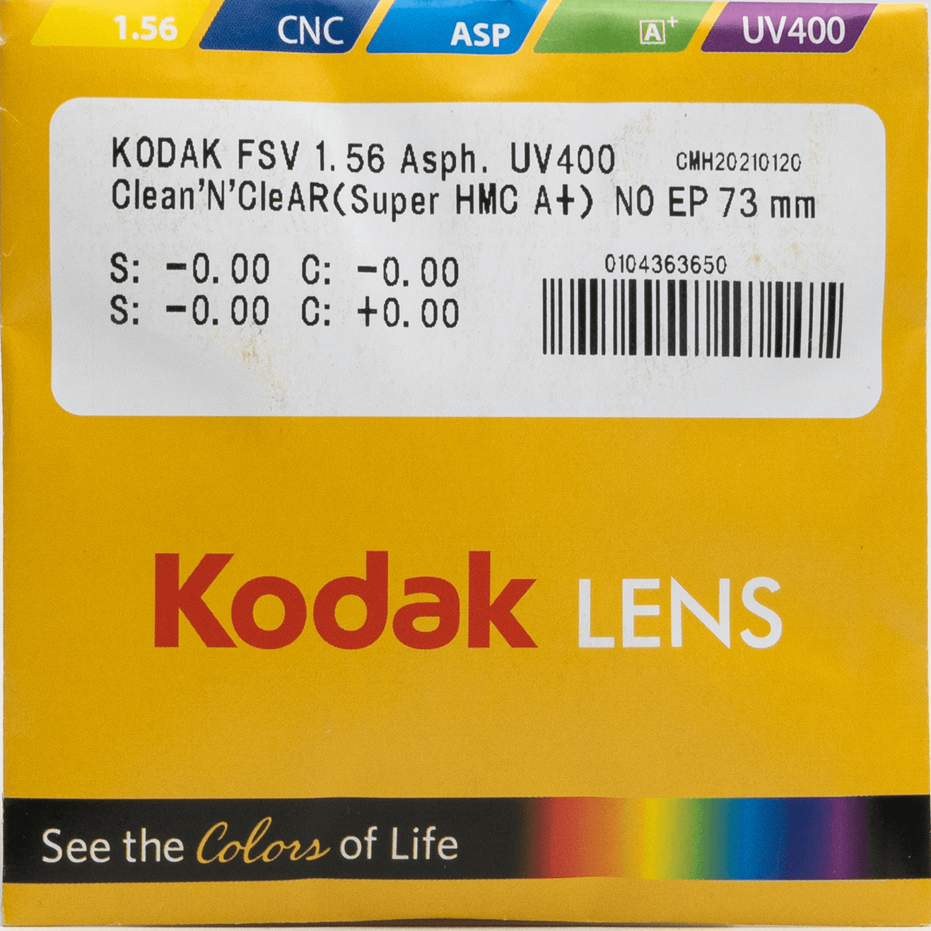 KODAK FSV 1.56 ASPH UV BLUE LENS (SUPER HMC A+)